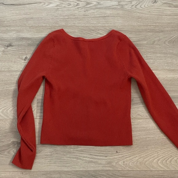 Red Ribbed Button-Up Cardigan - Picture 4 of 4